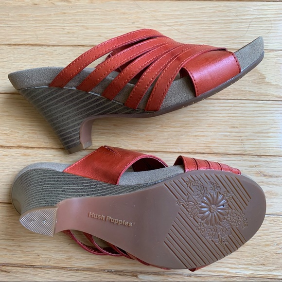 Hush Puppies Leather Burnt Orange Wedge Sandals - Picture 2 of 6
